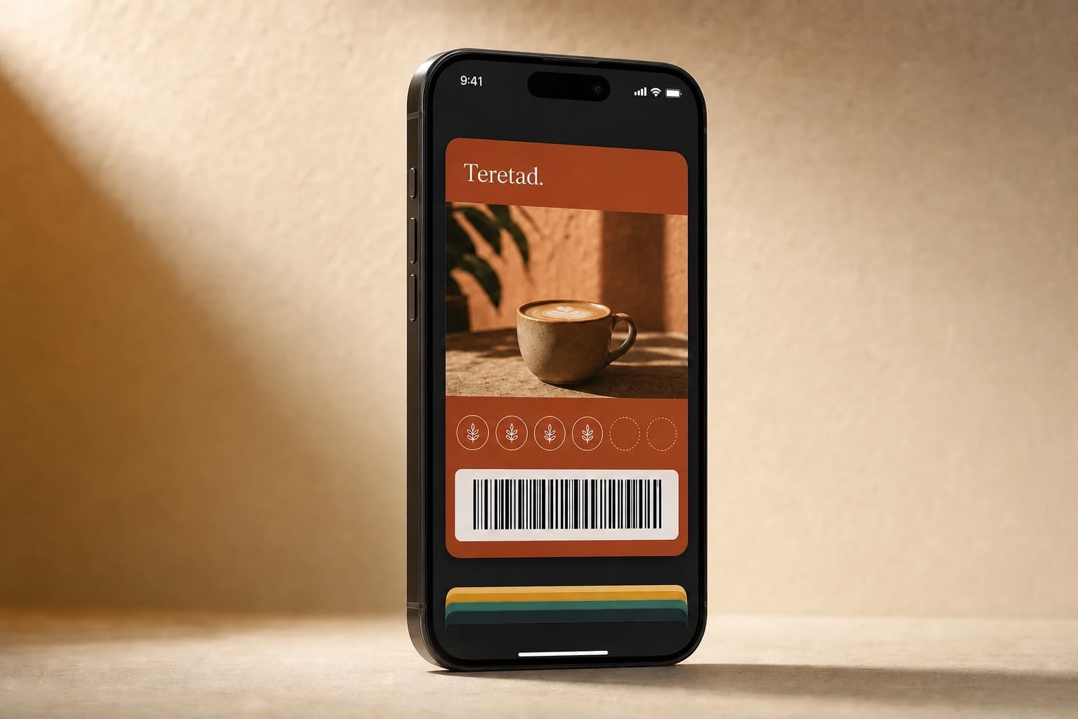 Teléfono realista mostrando un programa de fidelización digital Teretad